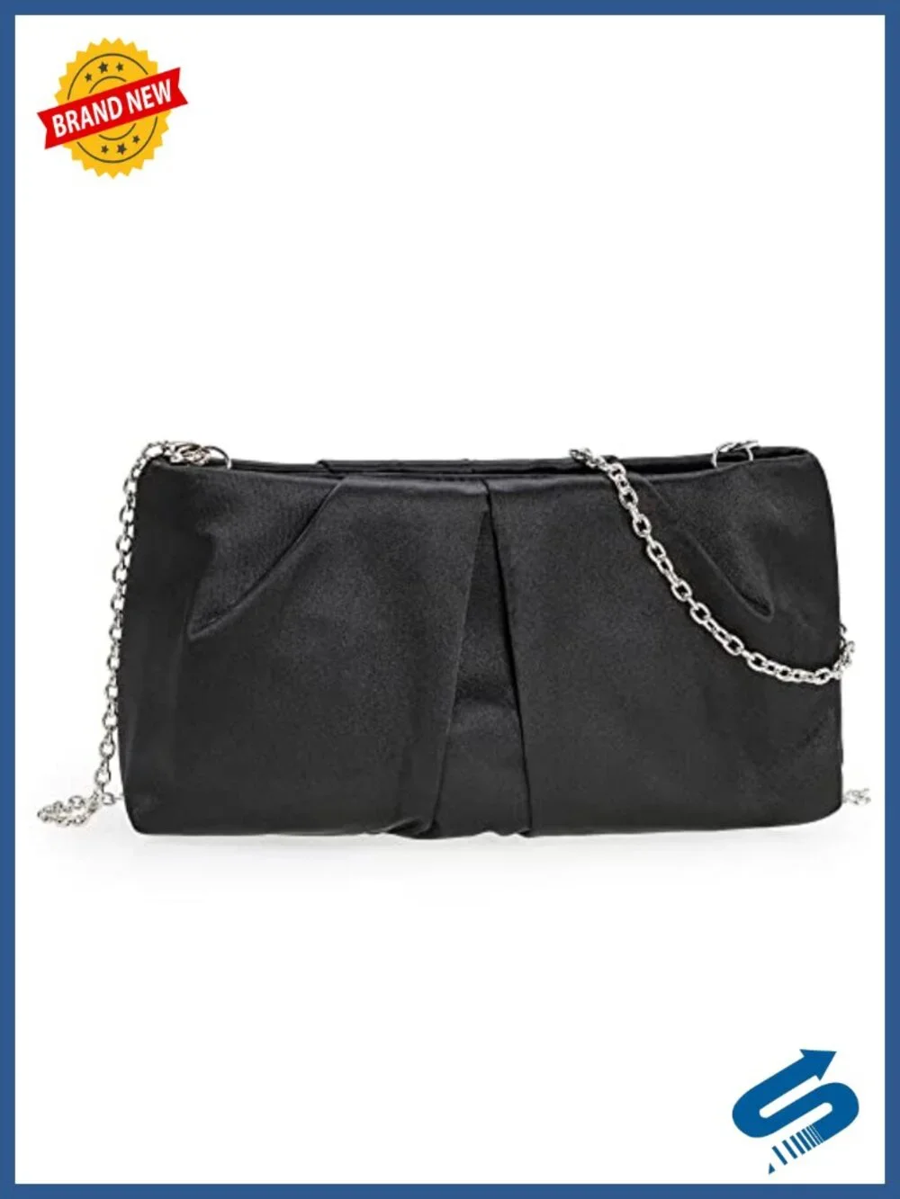 Elegant Satin Pleated Evening Clutch Bag Removable Chain Strap Party